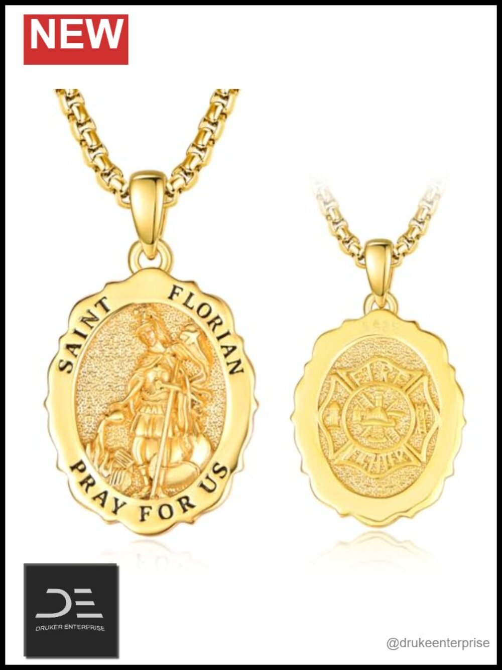 925 Sterling Silver Saint Medal Pendant Necklace